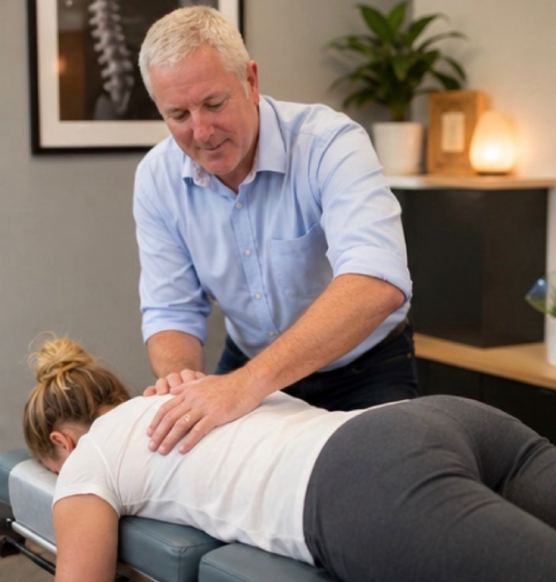 commercial-plumbing Chiropractor performing a hands‑on spinal treatment on a patient at Harris Chiropractic.